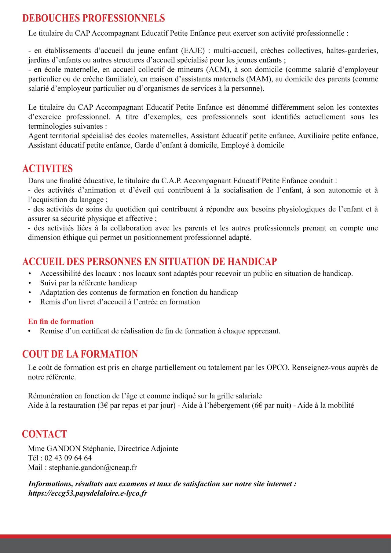 CAP AEPE en contrat de professionnalisation  ECCG53